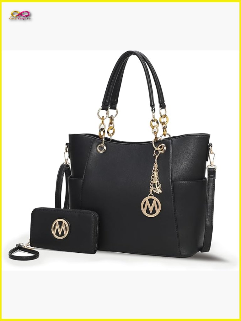 Tote Bag Set With Wristlet - Vegan Leather 2-Piece Handbag And Wallet Purse Set